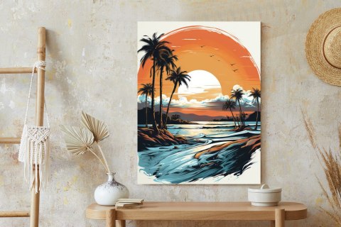 Plakat Zachód Słońca Z Palmami I Morzem