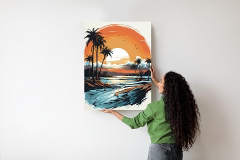 Plakat Zachód Słońca Z Palmami I Morzem