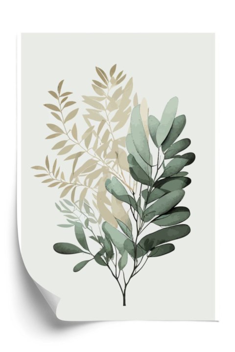 Plakat Zielona I Złota Akwarelowa Gałązka