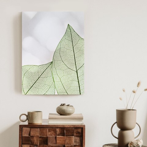 Plakat Zielone Transparentne Liście Na Jasnym Tle