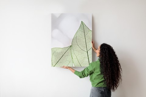 Plakat Zielone Transparentne Liście Na Jasnym Tle