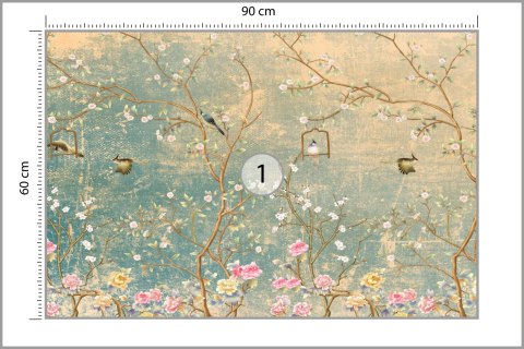 Fototapeta Kwiaty Vintage I Ptaki Na Pastelowym Kolorowym Postarzałym Tle