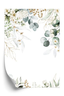 Plakat Akwarela Liści Eukaliptusa I Białych Kwiatów