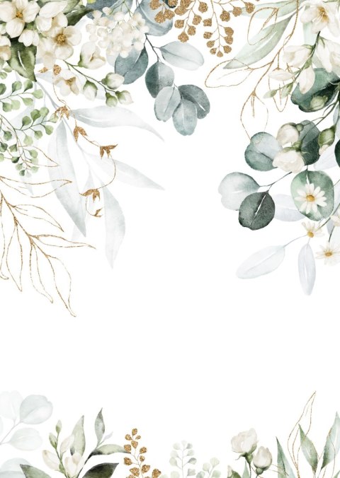 Plakat Akwarela Liści Eukaliptusa I Białych Kwiatów