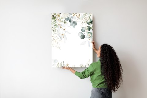 Plakat Akwarela Liści Eukaliptusa I Białych Kwiatów