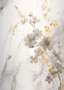 Plakat Białe I Złote Kwiatki Na Marmurze