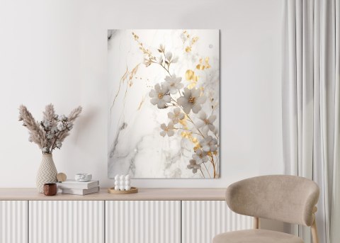 Plakat Białe I Złote Kwiatki Na Marmurze