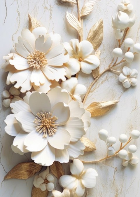 Plakat Białe Kwiaty Na Drewnianym Stole