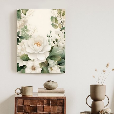 Plakat Białe Kwiaty Z Zielonymi Liśćmi