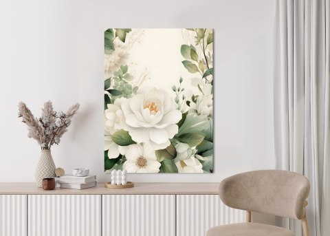 Plakat Białe Kwiaty Z Zielonymi Liśćmi