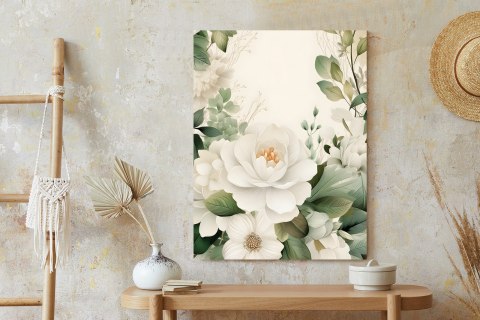 Plakat Białe Kwiaty Z Zielonymi Liśćmi