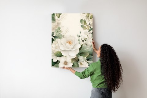 Plakat Białe Kwiaty Z Zielonymi Liśćmi