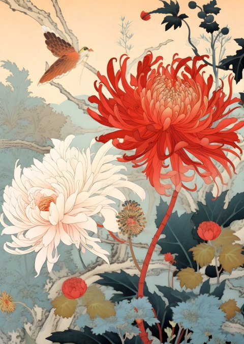 Plakat Chryzantemy W Stylu Japońskim