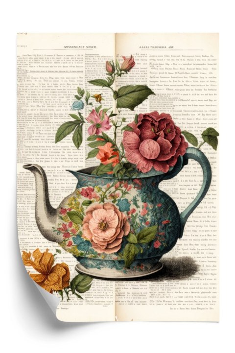 Plakat Czajnik Z Kwiatami I Stara Gazeta
