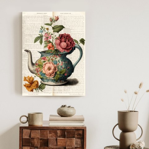 Plakat Czajnik Z Kwiatami I Stara Gazeta