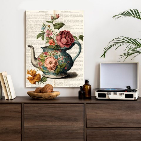 Plakat Czajnik Z Kwiatami I Stara Gazeta