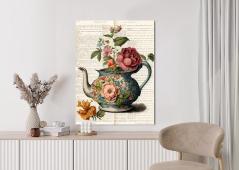 Plakat Czajnik Z Kwiatami I Stara Gazeta