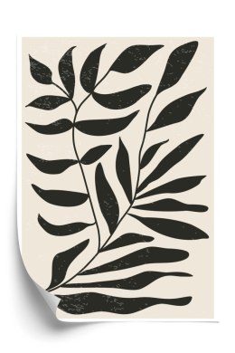 Plakat Grafika Z Czarnymi Liśćmi Inspirowana Matisse