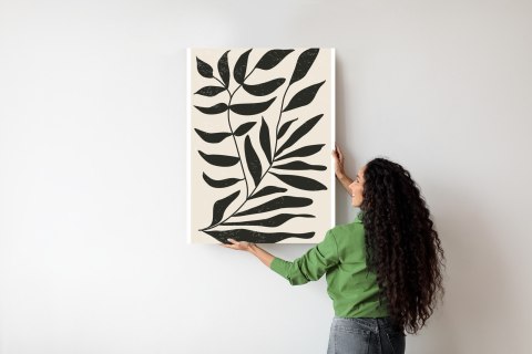 Plakat Grafika Z Czarnymi Liśćmi Inspirowana Matisse