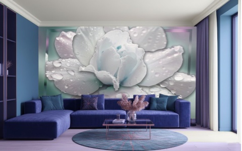 Biały Kwiat i Turkusowa Głębia – Fototapeta 3D do Sypialni i Salonu na wymiar