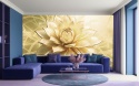 Złoty Lotos Glamour – Fototapeta 3D do Salonu i Sypialni na wymiar
