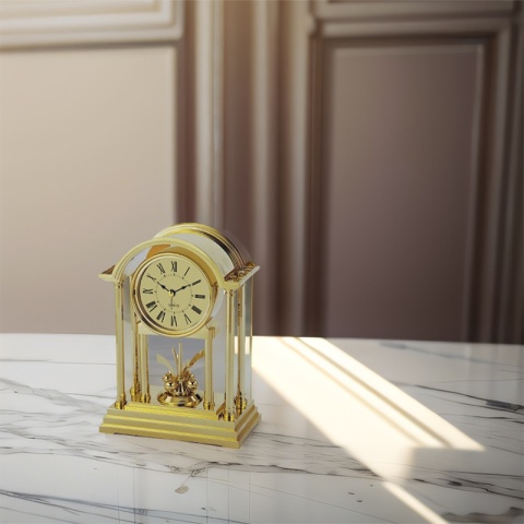 Zegar stołowy w stylu vintage – złoty kolor, mechanizm kwarcowy, elegancki dekoracyjny zegar biurkowy