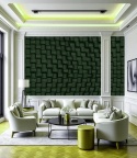 Fototapeta 3D szmaragdowa zieleń, poskręcana plecionka koszykowa hit 2026, nowoczesny salon z zieloną ścianą o strukturze tkaniny.