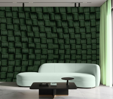 Fototapeta 3D Szmaragdowa Zieleń - Poskręcana Plecionka Koszykowa - Efekt Szenili i Aksamitu - Fototapeta z Teksturą Materiału