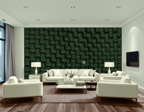 Fototapeta 3D Szmaragdowa Zieleń - Poskręcana Plecionka Koszykowa - Efekt Szenili i Aksamitu - Fototapeta z Teksturą Materiału