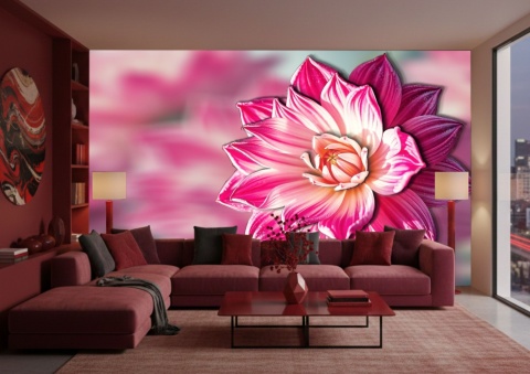 Czerwona dalia” na rozmytym tle. Fototapeta 3D na wymiar