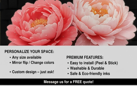 Dwie Piwonie na Czarnym Aksamicie – Fototapeta 3D Kwiaty na wymiar