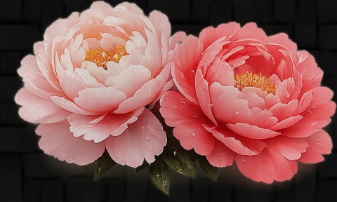 Piwonie na czarny aksamicie podgląd