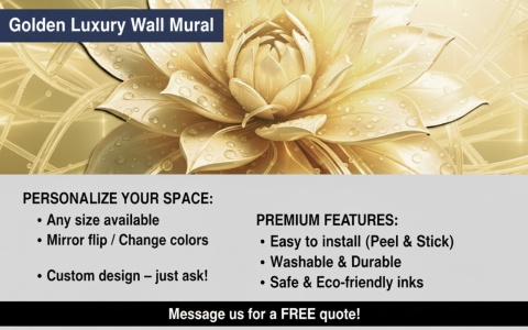 Złoty Lotos Glamour – Fototapeta 3D do Salonu i Sypialni na wymiar