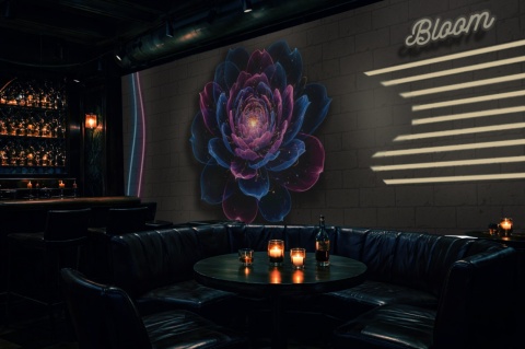 Neonowy Kwiat Bloom – Fototapeta 3D na wymiar