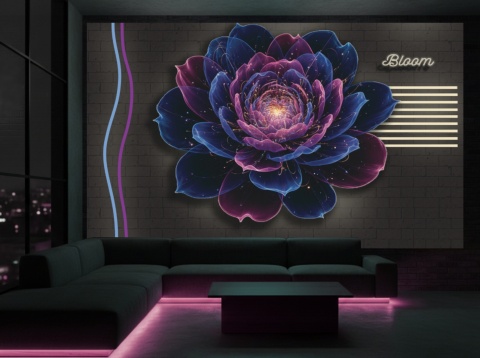 Neonowy Kwiat Bloom – Fototapeta 3D na wymiar