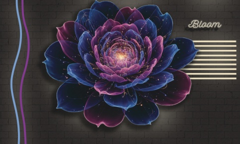 Neonowy Kwiat Bloom – Fototapeta 3D na wymiar