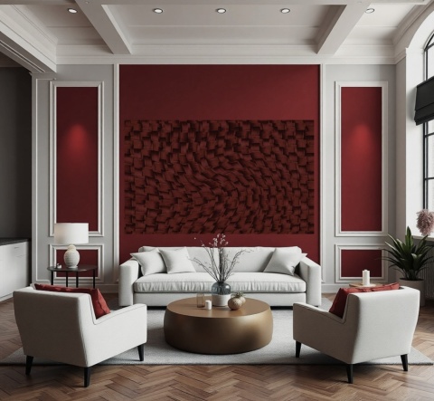 Fototapeta 3D Burgundowa Plecionka Koszykowa - Nowoczesna Tapeta Tekstura Materiału do Salonu i Sypialni