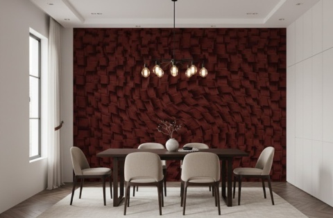 Fototapeta 3D Burgundowa Plecionka Koszykowa - Nowoczesna Tapeta Tekstura Materiału do Salonu i Sypialni