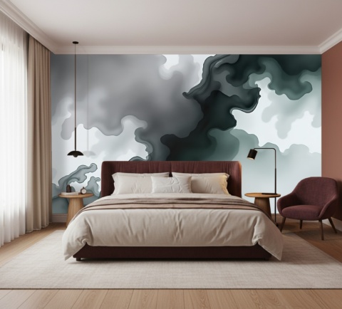 Fototapeta Abstrakcja Alcohol Ink, Mural Ciemna Zieleń i Grafit, Nowoczesny Efekt Fluid Art Marmur