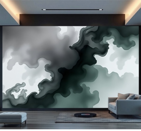 Fototapeta Abstrakcja Alcohol Ink, Mural Ciemna Zieleń i Grafit, Nowoczesny Efekt Fluid Art Marmur