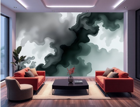 Fototapeta Abstrakcja Alcohol Ink, Mural Ciemna Zieleń i Grafit, Nowoczesny Efekt Fluid Art Marmur