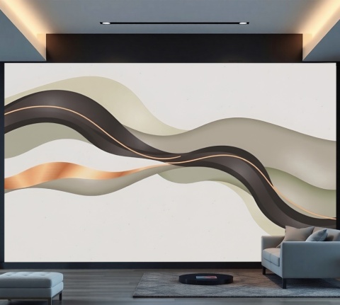 Fototapeta Beżowa Wstęga ze Złotem, Mural Abstrakcja na Tle o Strukturze Papieru Ryżowego