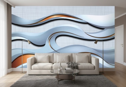 Luksusowa Fototapeta 3D Niebieska z Miedzią, Ekskluzywny Mural Fluid Art, Nowoczesna Dekoracja Ścienna Metallic Flow