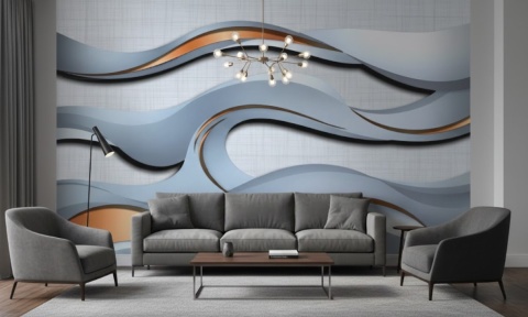 Luksusowa Fototapeta 3D Niebieska z Miedzią, Ekskluzywny Mural Fluid Art, Nowoczesna Dekoracja Ścienna Metallic Flow