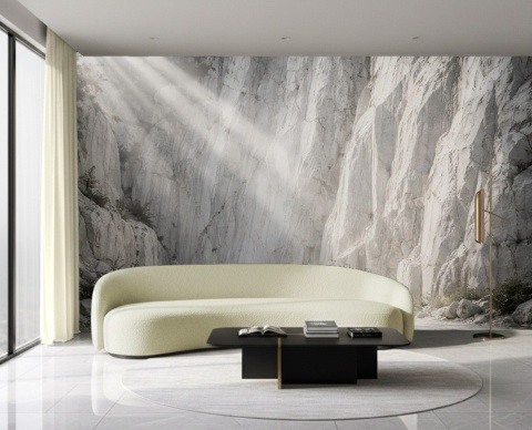 Fototapeta Skały i Promienie Słońca – Nowoczesny Mural do Salonu, Jasny Kanion Wapienny, Dekoracja Ścienna Natura 3D