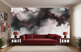 Elegancka fototapeta z motywem dymu w odcieniach głębokiej czerwieni i burgundu, przedstawiająca luksusowe tekstury fluid art idealne do nowoczesnych wnętrz.