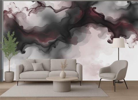 Fototapeta Abstrakcyjny Dym Czerwona, Mural Ścienny Fluid Art, Elegancka Dekoracja do Sypialni, Bordowa Tapeta na Wymiar