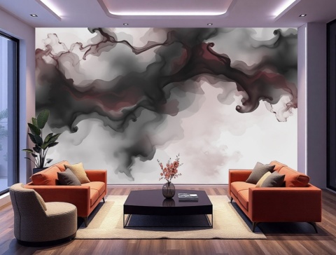 Fototapeta Abstrakcyjny Dym Czerwona, Mural Ścienny Fluid Art, Elegancka Dekoracja do Sypialni, Bordowa Tapeta na Wymiar