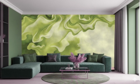 Fototapeta Abstrakcyjny Dym Szałwiowa Zieleń, Mural Ścienny Fluid Art, Dekoracja do Sypialni, Zielona Tapeta na Wymiar