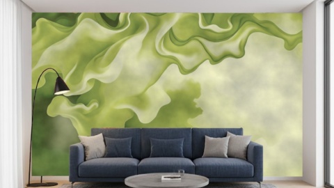 Fototapeta Abstrakcyjny Dym Szałwiowa Zieleń, Mural Ścienny Fluid Art, Dekoracja do Sypialni, Zielona Tapeta na Wymiar